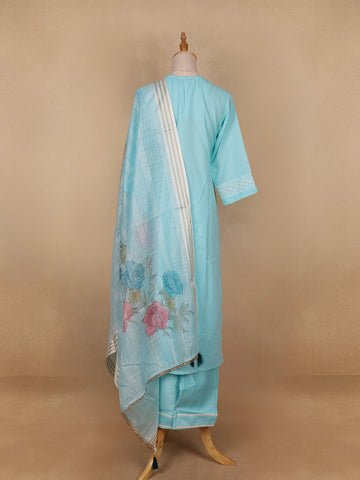 Sky Blue Floral Designed Cotton Salwar Suit - Diadem