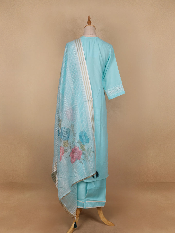 Sky Blue Floral Designed Cotton Salwar Suit - Diadem