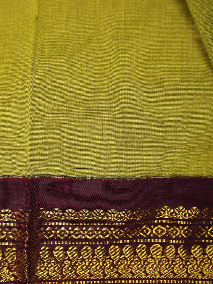 Parrot Green Floral Design Cotton Saree - Diadem