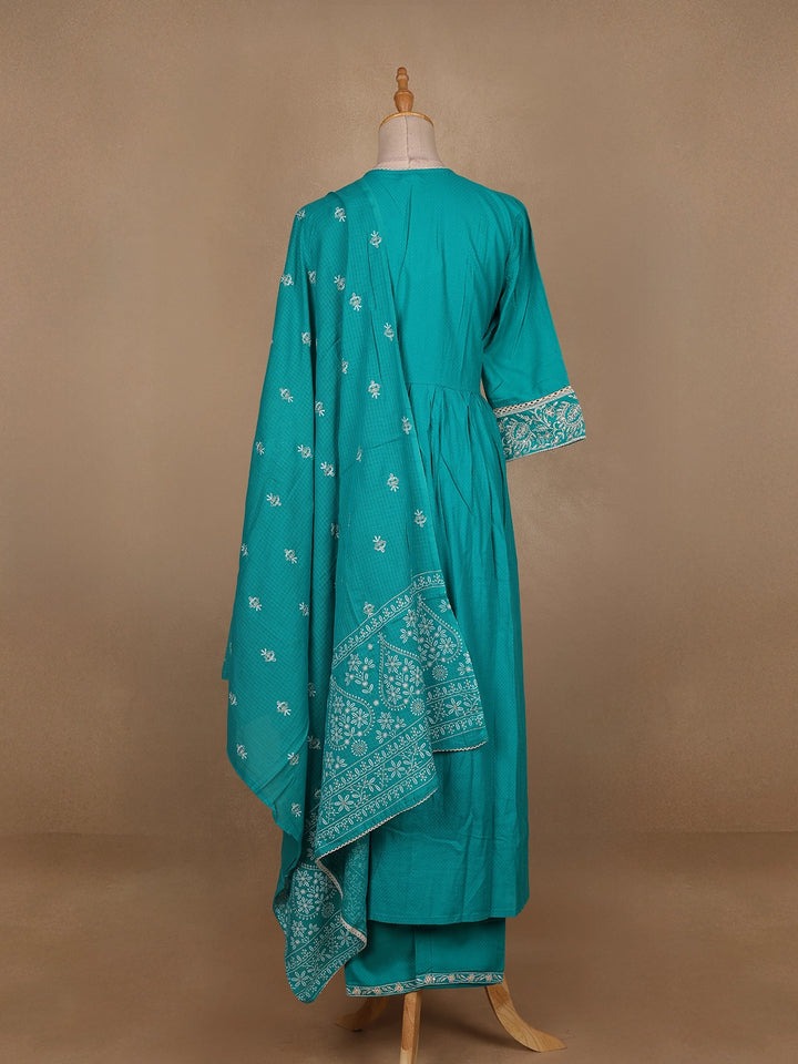 Blue Floral Designed Cotton Salwar Suit - Diadem