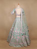 Sky Blue Floral Embroidered Raw Silk Bridesmaid Lehenga - Diadem