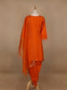 Orange Floral Designed Raw Silk Dhoti Salwar Suit - Diadem