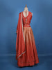 Rust Red Floral Designed Satin Lehenga