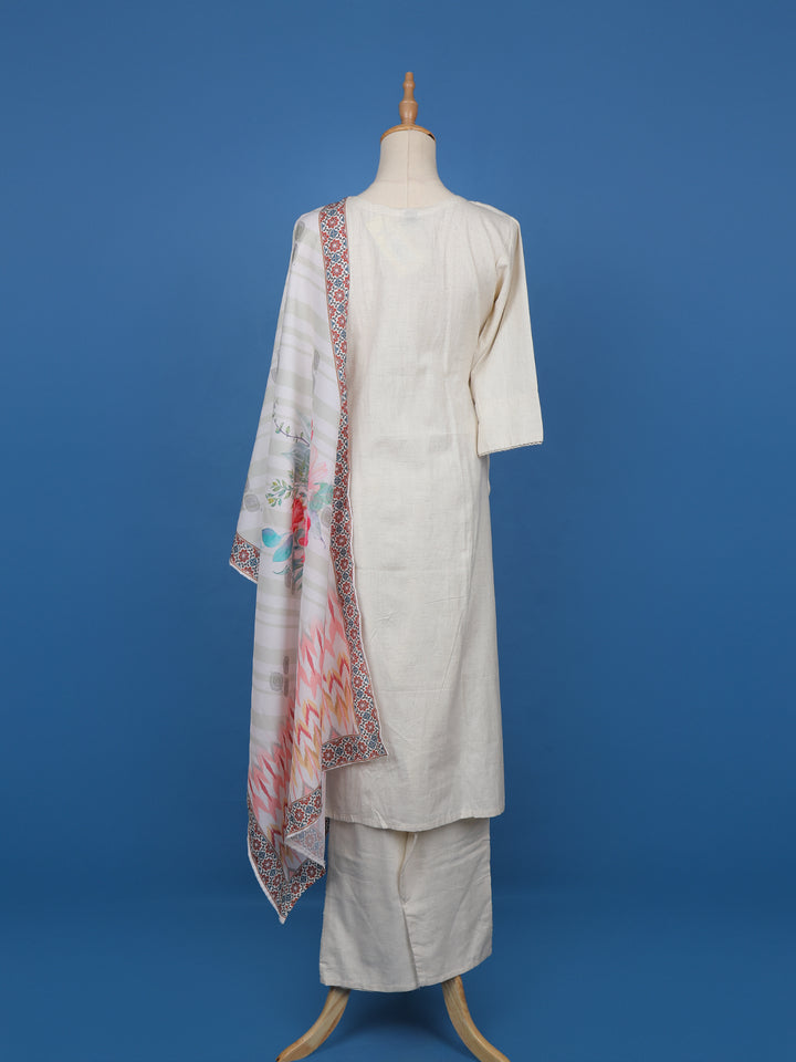 White Floral Design Cotton Salwar Suit - Diadem