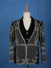 Black Abstract Embroidery Velvet Men's Suit - Diadem