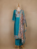 Aqua Blue Floral Designed Raw Silk Salwar Suit - Diadem