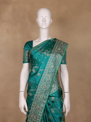 Peacock Green Floral Designed Bridal Banarasi Silk Saree - Diadem
