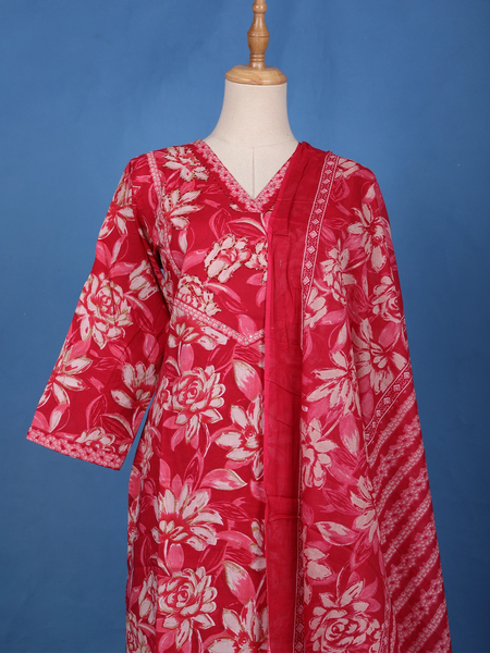Pink Floral Design Printed Cotton Salwar Suit - Diadem