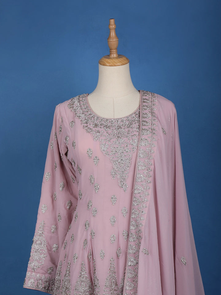 Light Pink Floral Designed Georgette Salwar Suit - Diadem
