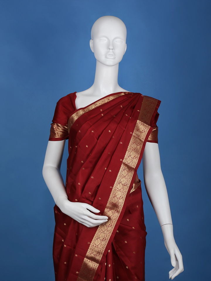 Burgundy Floral woven Silk Saree - Diadem