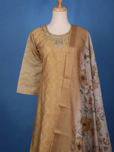 Coffee Brown Floral Design Printed Organza Salwar Suit - Diadem