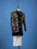 Teal Blue Velvet Floral Embroidery Sherwani And Pant Set - Diadem