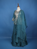 Teal Blue Floral Mirror Zari Embroidery Georgette Lehenga - Diadem