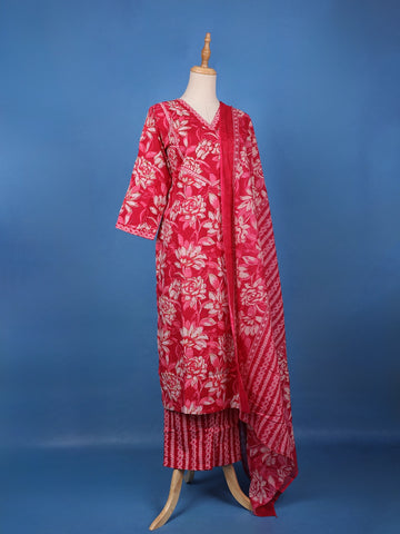Pink Floral Design Printed Cotton Salwar Suit - Diadem
