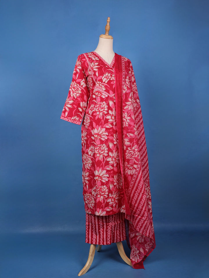 Pink Floral Design Printed Cotton Salwar Suit - Diadem