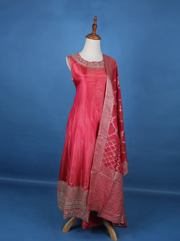 Pink Panel Anarkali Tissue Silk Salwar suit - Diadem