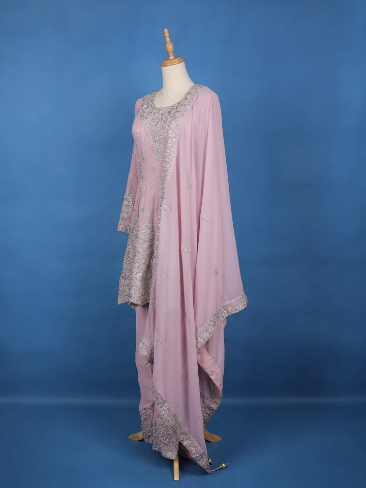 Light Pink Floral Designed Georgette Salwar Suit - Diadem