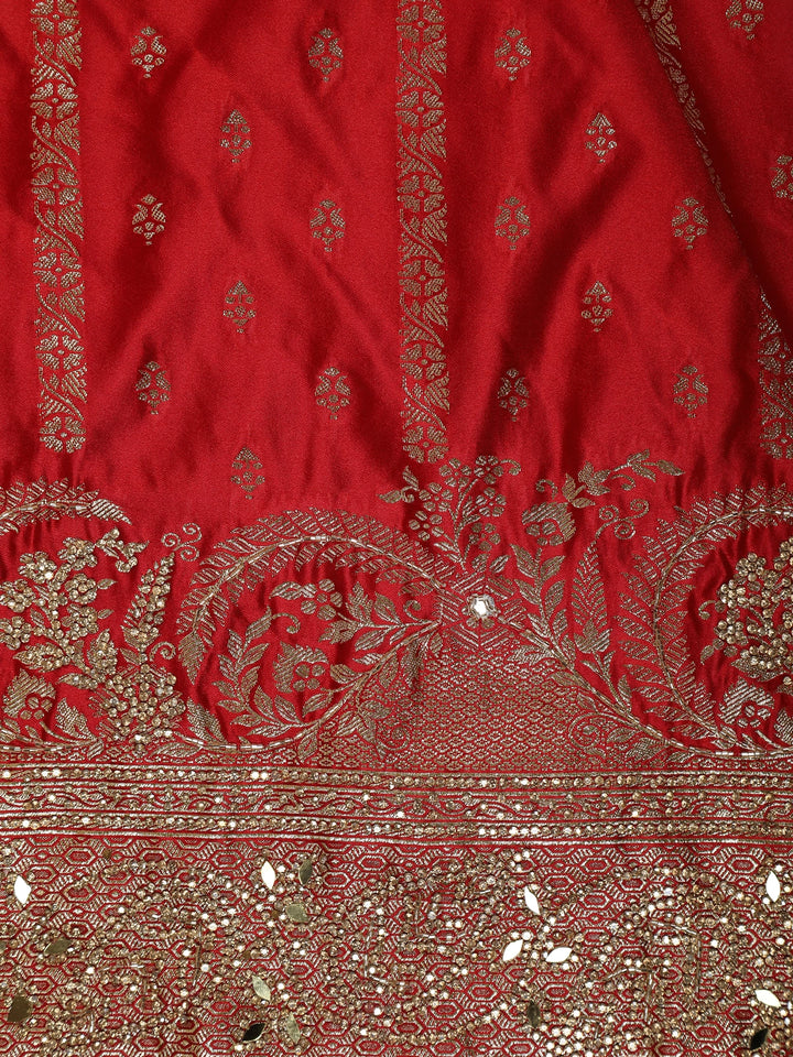 Red Floral Weave and Stone Work Banarasi Silk Saree - Diadem