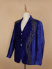 Blue Abstract Embroidery Velvet Men's Suit - Diadem