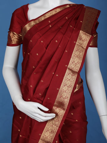 Burgundy Floral woven Silk Saree - Diadem