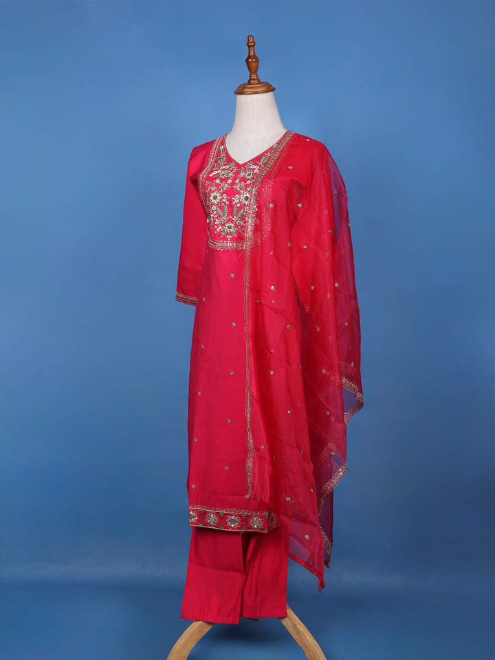 Queen Pink Semi Silk Embroidery Salwar Suit - Diadem