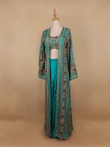 Blue Floral Designed Georgette Palazzo Salwar Suit - Diadem