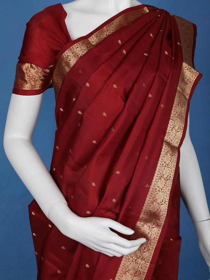 Burgundy Floral woven Silk Saree - Diadem