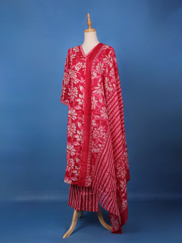 Pink Floral Design Printed Cotton Salwar Suit - Diadem