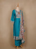 Aqua Blue Floral Designed Raw Silk Salwar Suit - Diadem