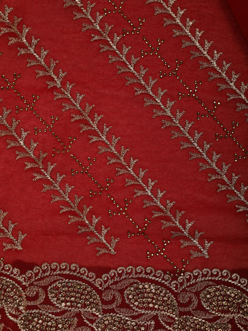 Red Paisley Embroidery Georgette Fancy Saree - Diadem