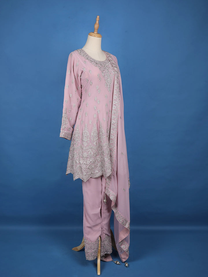 Light Pink Floral Designed Georgette Salwar Suit - Diadem