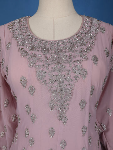 Light Pink Floral Designed Georgette Salwar Suit - Diadem