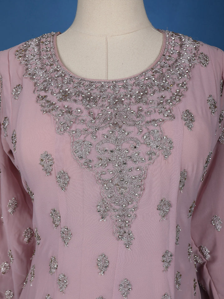 Light Pink Floral Designed Georgette Salwar Suit - Diadem
