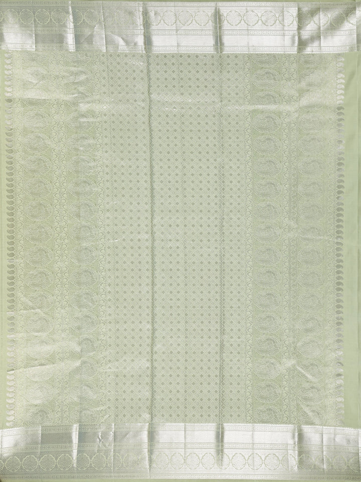 Pale Green Floral Woven Pure Kanchipuram Silk Saree - Diadem