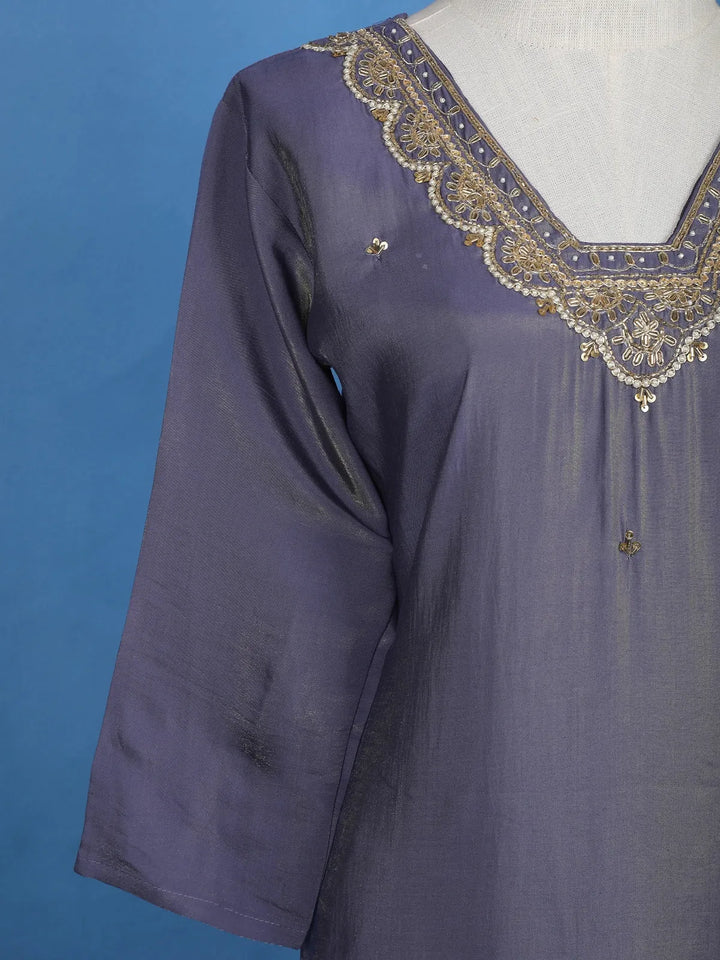 Blue Floral Designed Semi Silk Salwar Suit - Diadem
