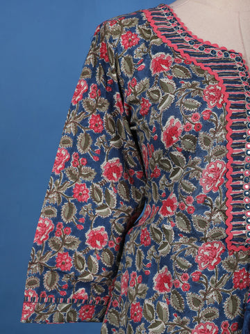Blue Floral Design Printed Cotton Salwar Suit - Diadem