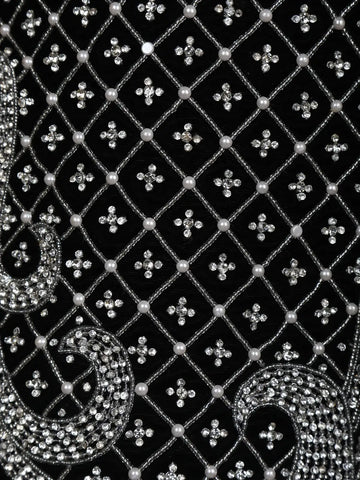 Black Abstract Embroidery Velvet Men's Suit - Diadem