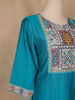 Aqua Blue Floral Designed Raw Silk Salwar Suit - Diadem