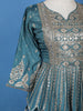 Teal Blue Floral Mirror Zari Embroidery Georgette Lehenga - Diadem