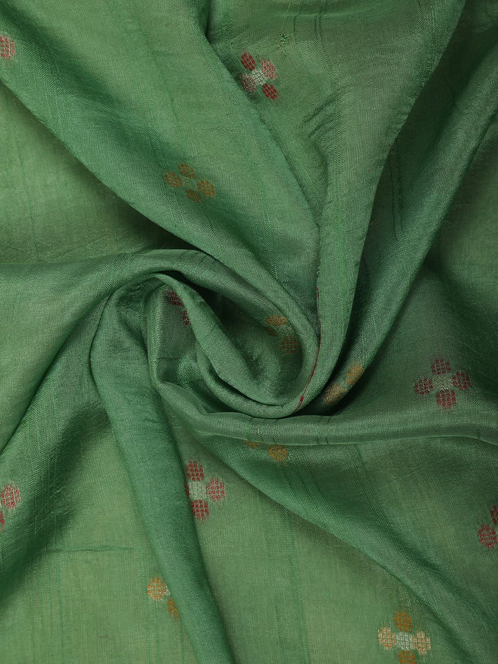 Green Floral Designed Raw Silk Saree - Diadem