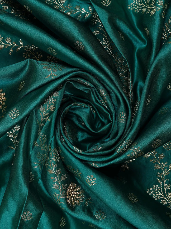 Peacock Green Floral Designed Bridal Banarasi Silk Saree - Diadem