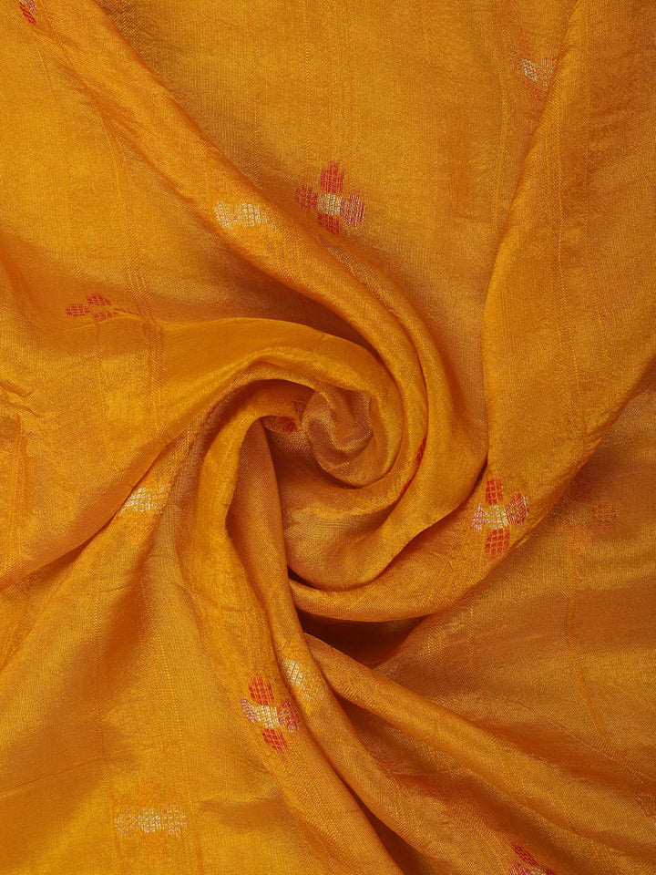 Yellow Floral Designed Raw Silk Saree - Diadem