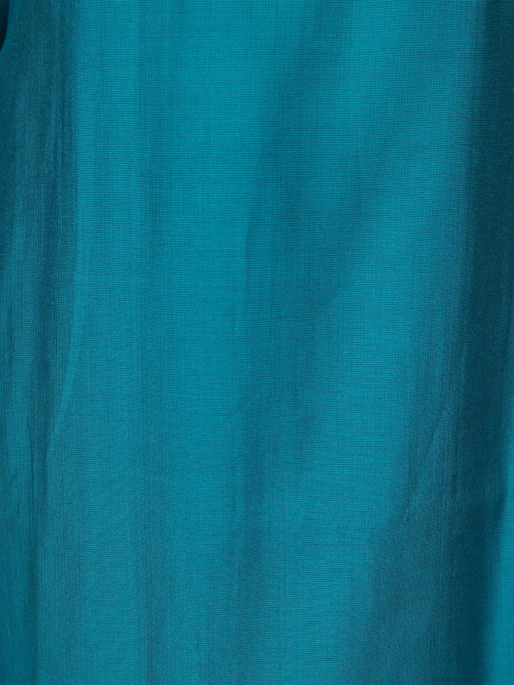 Aqua Blue Floral Designed Raw Silk Salwar Suit - Diadem