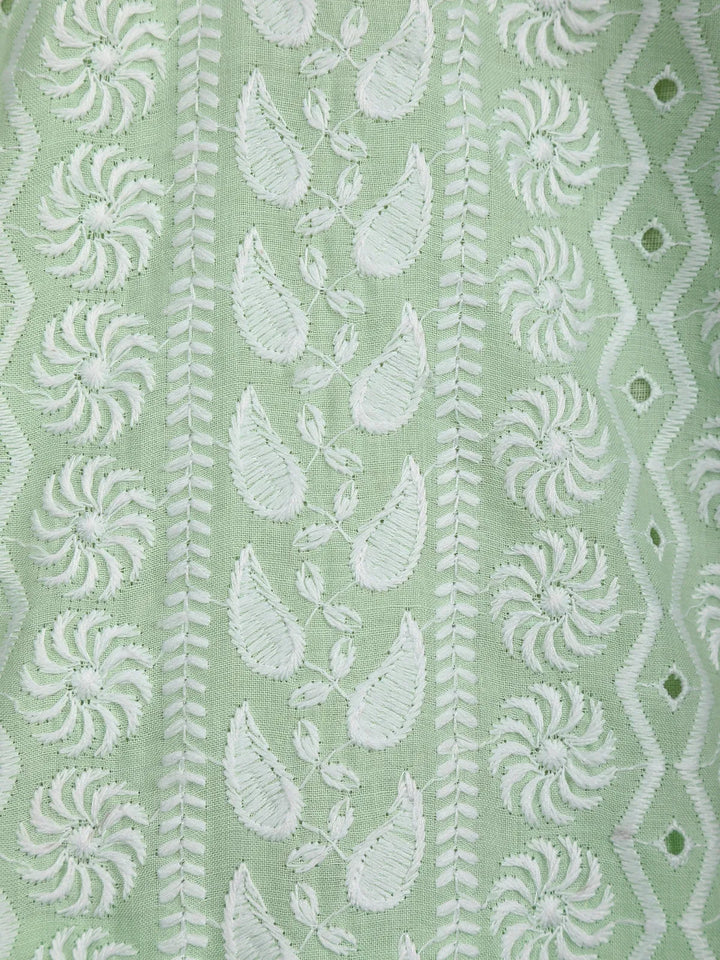 Pista Green Straight Cut Salwar Suit Adorned with Embroidery and Floral Design with Dupatta - Diadem