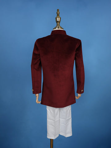 Wine Velvet Deer Design Bead Work Sherwani and Pant Set - Diadem