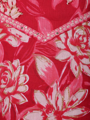 Pink Floral Design Printed Cotton Salwar Suit - Diadem