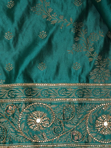 Peacock Green Floral Designed Bridal Banarasi Silk Saree - Diadem