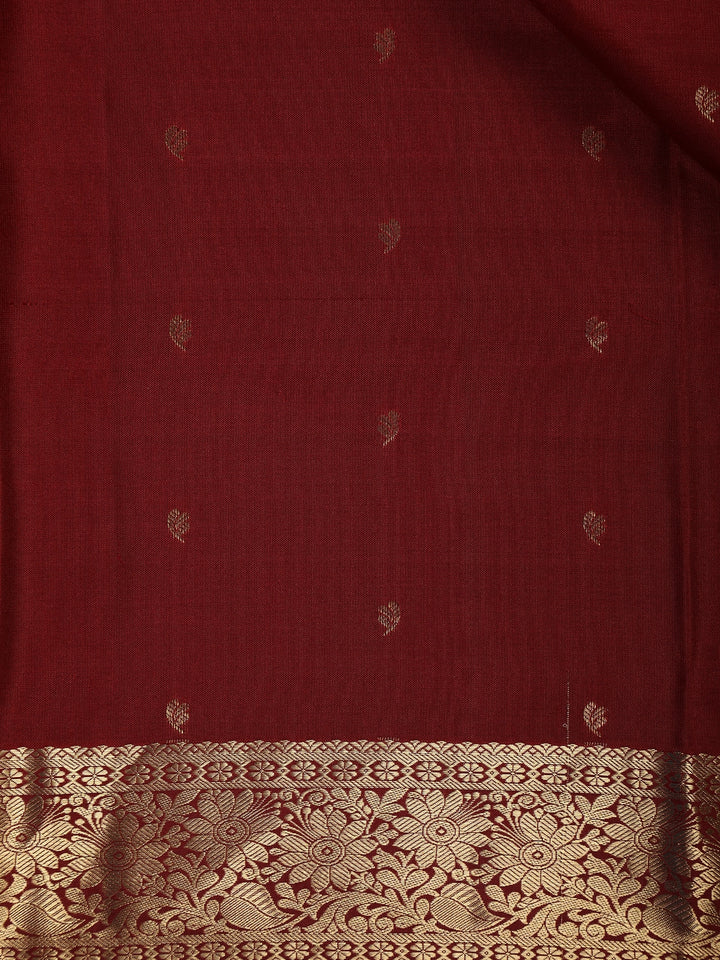 Burgundy Floral woven Silk Saree - Diadem