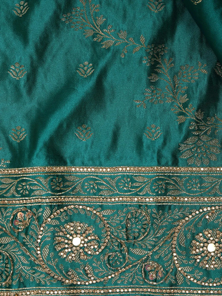 Peacock Green Floral Designed Bridal Banarasi Silk Saree - Diadem