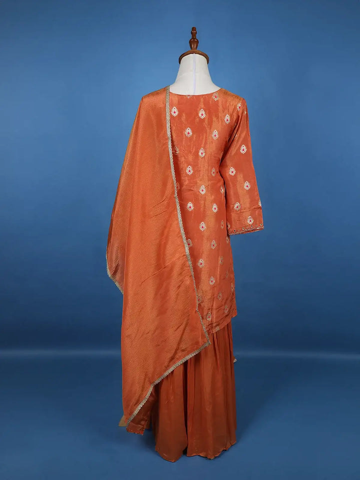 Orange Floral Designed Banarasi silk Salwar Suit - Diadem